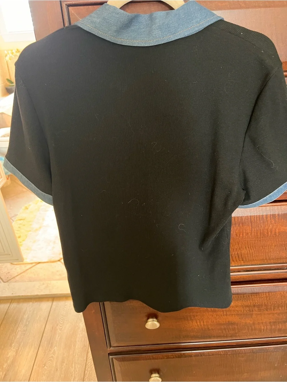 J.Crew Black Short-Sleeve Polo Top with Denim Trim